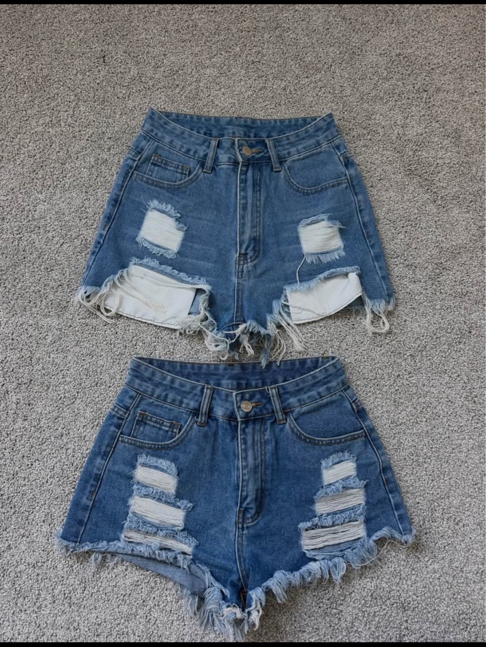 Set 2 High-Rise Distressed Denim Shorts - Blue